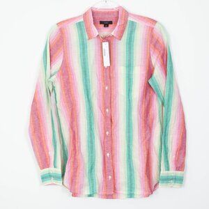 NWT J. Crew Womens Classic Linen Button Down Boy Shirt Rainbow Stripe Size‎ 6